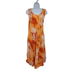 Jessica Taylor Orange Tie Dye tropical Sun Dress Cover up OS Hawaiian Vacation